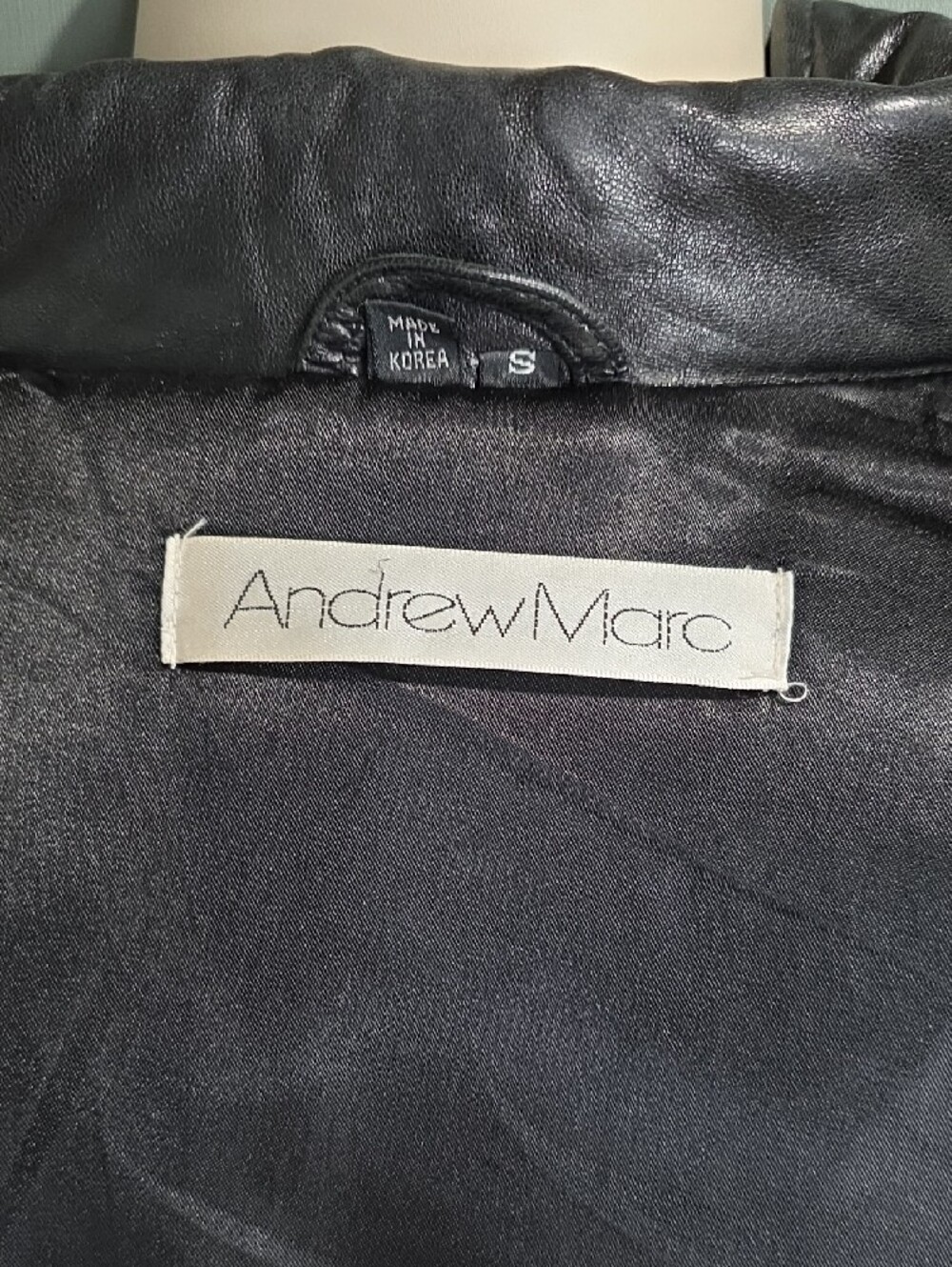 VTG Andrew Marc Black Leather Jacket Size Small Heavy Button Zip - Picture 7 of 8